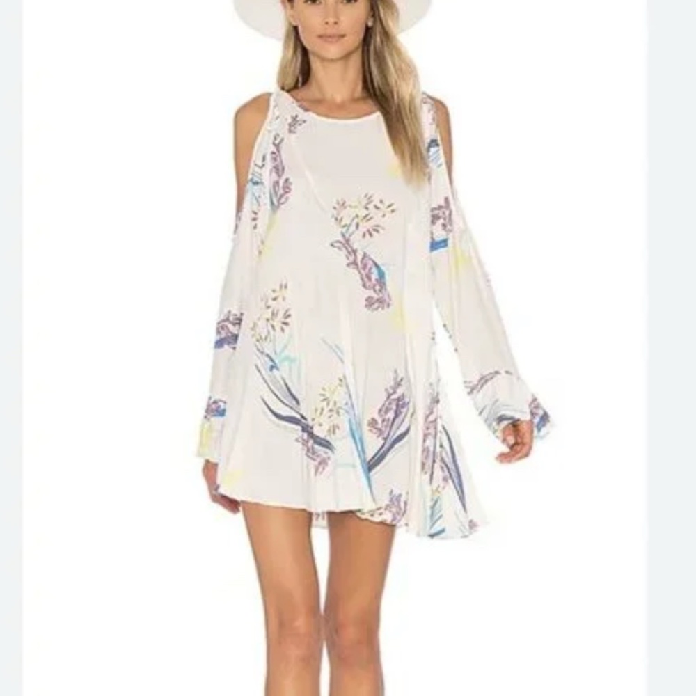 Free People White Floral Cold-Shoulder Tunic